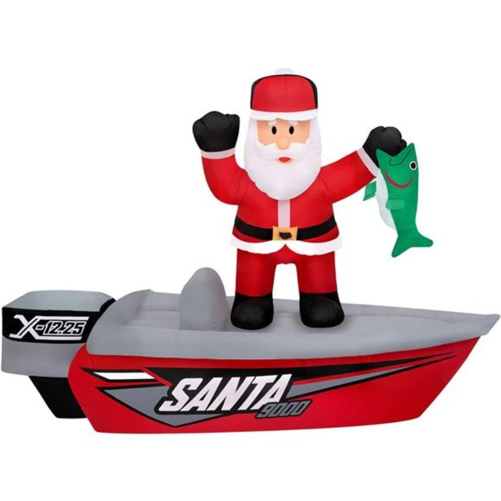 6 ft Santa Fishing Boat - Inflatable Outdoor Christmas Decorations